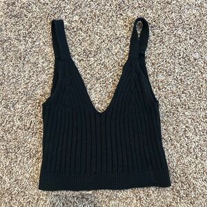Aerie Black Ribbed Low Neck Cropped Tank Top